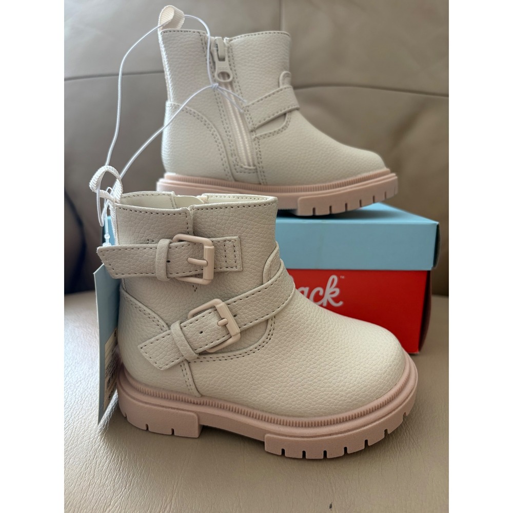 Cat & Jack Evie Cream Moto Ankle Boots Kids Size 6 New